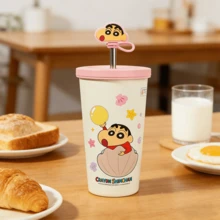 635毫升/21.47盎司 蜡笔小新动漫不锈钢保温杯，可爱设计，吸管杯，保温瓶，水瓶，保温杯，节日礼物 - 粉色 - 查看 4