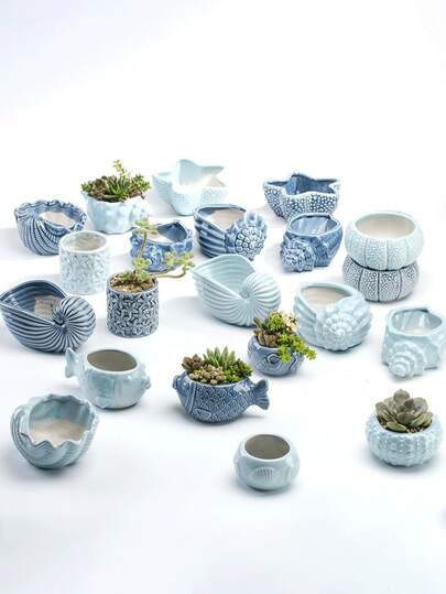 DIY多肉植物盆栽，家居装饰盆栽，可爱卡通鲸鱼贝壳多肉植物盆栽，彩绘卡通创意陶瓷印花花盆，春季盆栽，阳台装饰，可爱植物盆栽，户外园艺用品，适用于花园/卧室/窗台/酒店/书桌/餐桌装饰，节日装饰，复活节礼物/装饰，精美礼品，可爱