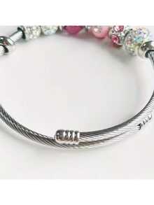 Sanrio 1pc Hello Kitty Charm Bracelet, Cute Pink Beaded Bracelet With Rhinestone, Star And Moon Pendants, Y2K Style Silver Fashion Jewelry, Ideal Gift For Valentine's Day And Hello Kitty Fans - Multicolor - View 4