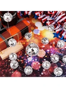 1 Set Silver Disco Mirror Ball Hanging Decor String, Holiday Theme Party & Birthday Decor, Disco Music Theme Party, Club, Wedding And Music Festival, Home Decor, Disco Ball Tree Decoration - Silver - View 3