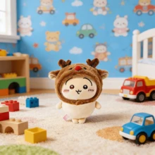 千川系列小型站立毛绒玩偶，圣诞驯鹿头饰兔兔毛绒玩偶，生日及节日礼物 - 黃棕色 - 查看 1