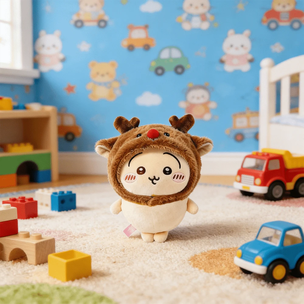 千川系列小型站立毛绒玩偶，圣诞驯鹿头饰兔兔毛绒玩偶，生日及节日礼物 - 黃棕色 - 查看 1