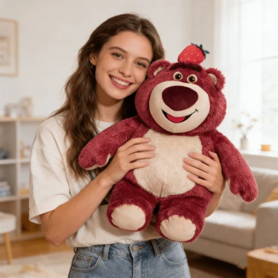 Muñeco de peluche y almohada de la serie Lotso de Disney, oso de fresa suave y adorable, decoración para el hogar y sofá, regalo divertido para Navidad y cumpleaños, 35.5cm/13.98in