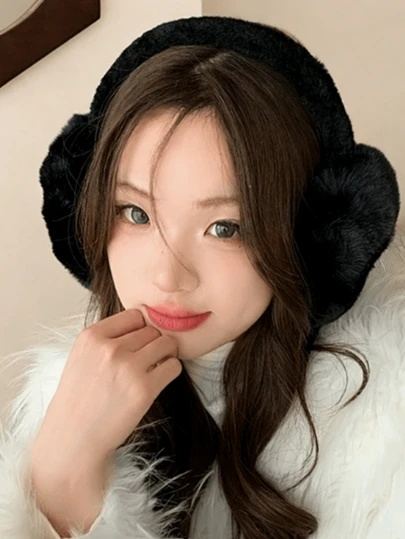 1 Pair Unisex Solid Color Earmuffs - Soft Plush Earmuffs, White Earmuffs For Women, Foldable Earmuffs, Cute Women's Ear Warmers, Adjustable Headband, Warm Lining, Comfortable And Warm, Suitable For Outdoor Activities, Gatherings, Photography, Outdoor Earmuffs In Autumn/Winter