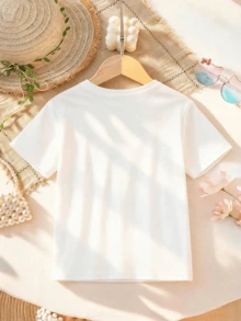 Disney Girls' T-Shirt, Creative Disney Castle Angel Cartoon Print, Summer Girls' Cotton Crew Neck Short Sleeve, Suitable For Everyday Wear, Holidays, Outdoor Activities, And As A Gift For Children. - trắng - Xem 2