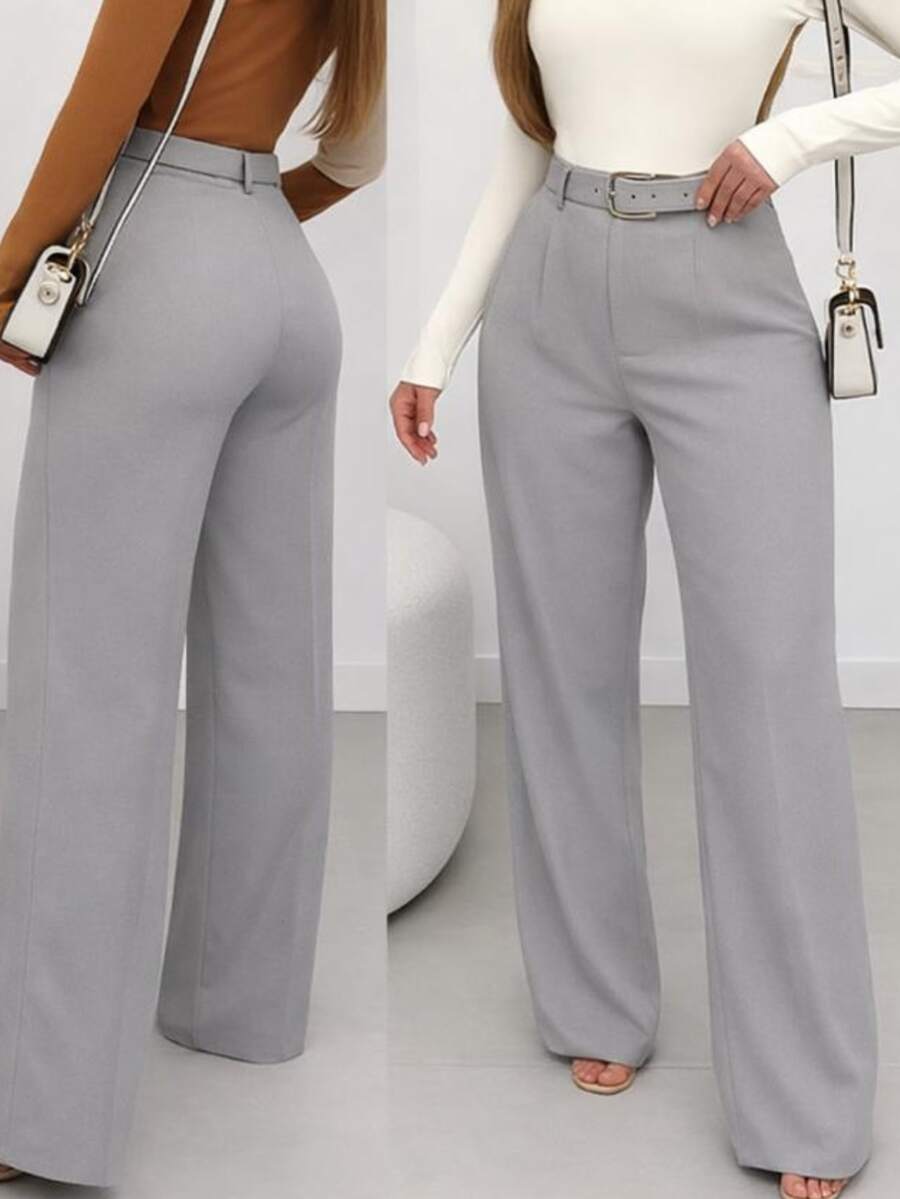 Tailored Wide-Leg Trousers With Belt. - 灰色 - 查看 1