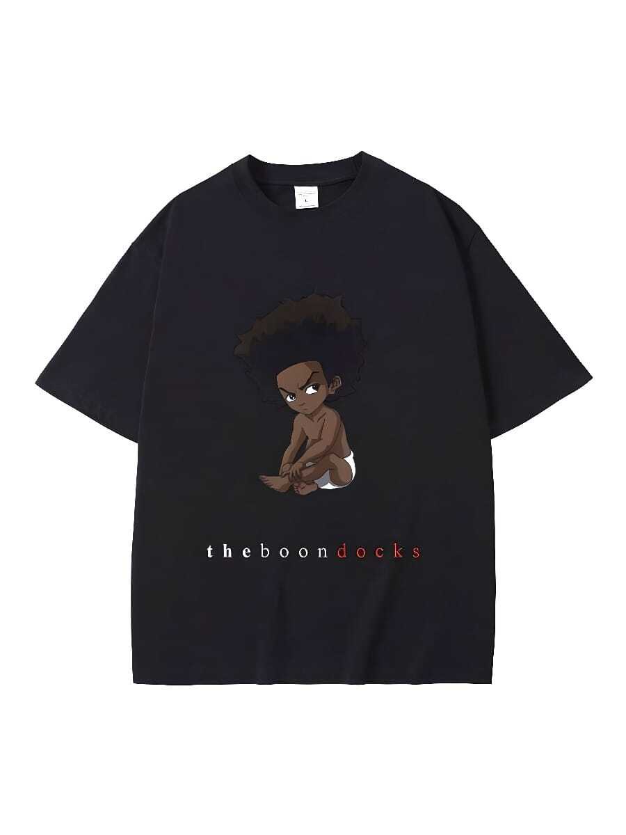 COOL SUMMER The Boondocks Graphic T-Shirt Funny Men Men Cosplay Rapper The Notorious Big Ready To Die Print Tshirt Biggie Smalls T Shirts - 黑色 - 查看 1
