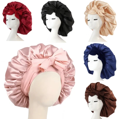 1 pieza Gorro de dormir de satén de lujo con lazo ajustable - Gorro de cuidado del cabello ligero para cabello rizado/trenzado/natural, disponible en múltiples colores, esencial para el cuidado del cabello por la noche, suave y ajuste ceñido para el cabello, accesorios de baño premium, productos y accesorios para el cabello de peluquería, artículos de belleza esenciales para viajes