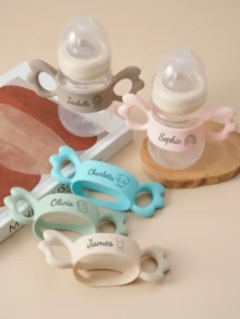 1pc Personalized Customization Debossed Name And Pattern Wings Silicone Baby Bottle Cover Lightweight Baby Bottle Handle Grip Sleeve With Partial Protection, Anti-Slip Design For Bottles And Water Cups Childern Essentials Gifts - Multicolor Laser - View 5