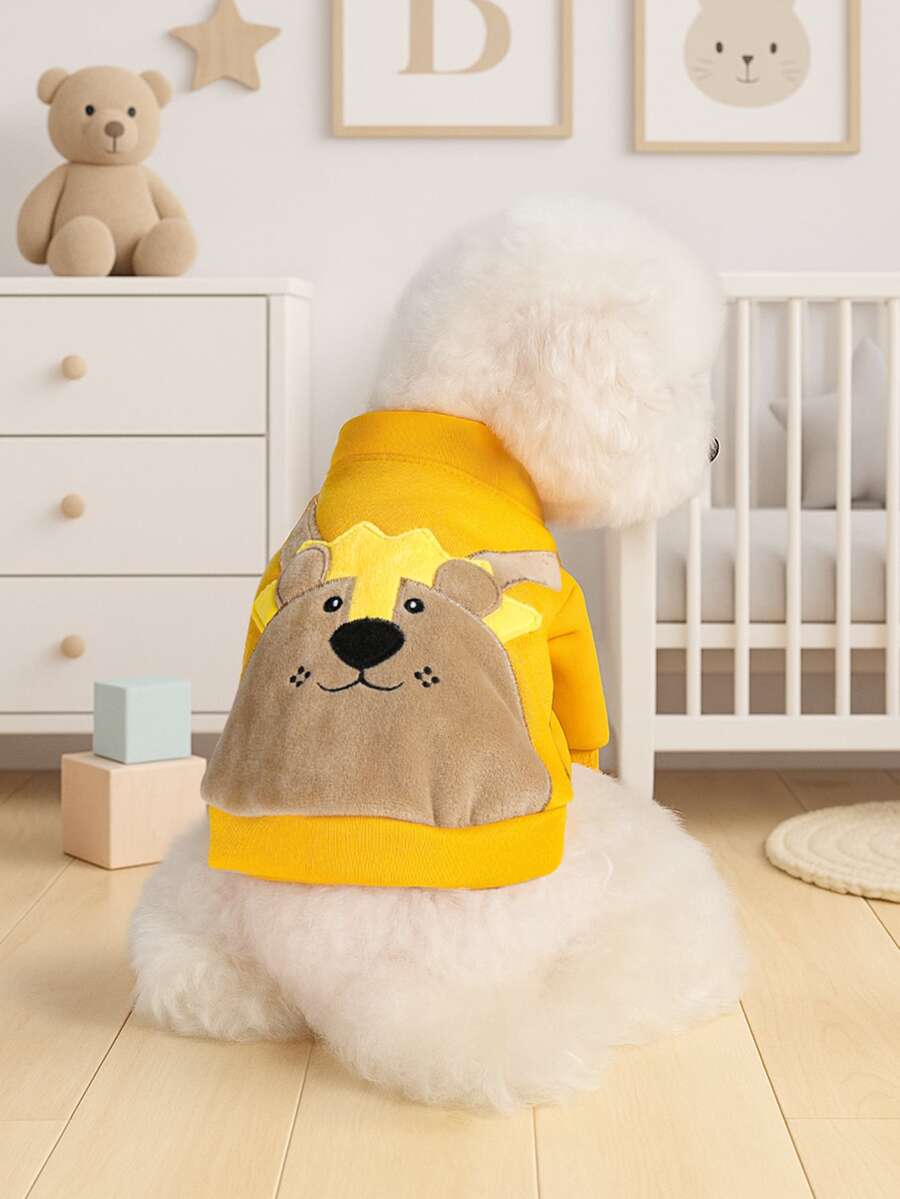 1 bộ quần áo thú cưng, quần áo cho chó mèo, áo hoodie hoạt hình dễ thương, thoải mái cho chó con và chó nhỏ - hình sư tử - Màu vàng - Xem 1