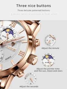 LIGE Fashion Men's Quartz Watch Sun-Moon Dial Design Water-Resistant For Daily Wear Luminous Classic Triple-Subdial Design Clock-Style Hour Hand Men's Timepiece - Silver - View 4