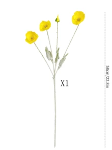 1/3/6支装仿真罂粟花，58厘米仿真花，适用于墙面、客厅、卧室、婚礼、派对装饰、桌面摆设、家居、厨房、婚礼中心装饰、办公室、花园、户外、房屋、庭院装饰，春夏秋冬皆宜。 - 黃色 - 查看 12