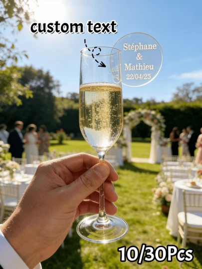 10/30pcs Custom Wedding Acrylic Drink Tag With Personalized Text, Elegant Label For Wedding Beverages And Daily Use