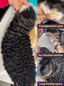 bling hair Perruque Cheveux Humains 13x6 Lace Frontale Deep Wave Noir Naturel, Perruque Naturelle Brésilienne 180 Densité 30 32 Pouces, Perruque Lace Front HD Transparente Pré-Épilée Avec Nœuds Discrets, Cheveux Humains Souples Undulations Profondes, Perruque Lace Frontal 13x6 Large Raie Effet Naturel, Bonnet Ajustable Comfortable Et Respirant, Perruque Cheveux Humain Prête à Porter, Adaptée Usage Quotidien, Travail, Soirée, Mariage, Sortie, Perruque Femme Texture Deep Wave Longue Et Volumineuse, Perruque Naturelle Haute Densité, Coiffure Ondulée Élégante, Perruque Lace Frontale Cheveux Humains Style Naturel Et Soigné - Natural Black - 查看 2