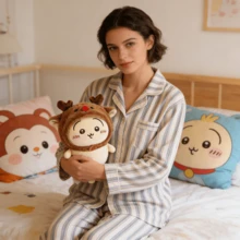 千川系列小型站立毛绒玩偶，圣诞驯鹿头饰兔兔毛绒玩偶，生日及节日礼物 - 黃棕色 - 查看 4