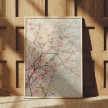1幅现代樱花帆布艺术海报，抽象花卉风景画，当代魅力风格，春/冬主题，带框或不带框，房间装饰，家居装饰，理想的乔迁礼物，大学宿舍公寓装饰，酒店，家庭，客厅，卧室，浴室和办公室墙面装饰礼品 - A - 查看 3