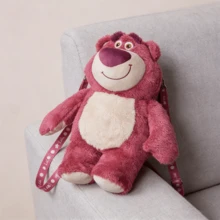 迪士尼娃娃故事抱抱熊毛绒背包，可爱草莓熊毛绒斜挎包，卡通娃娃单肩包，节日和生日礼物 - 玫紅色 - 查看 7