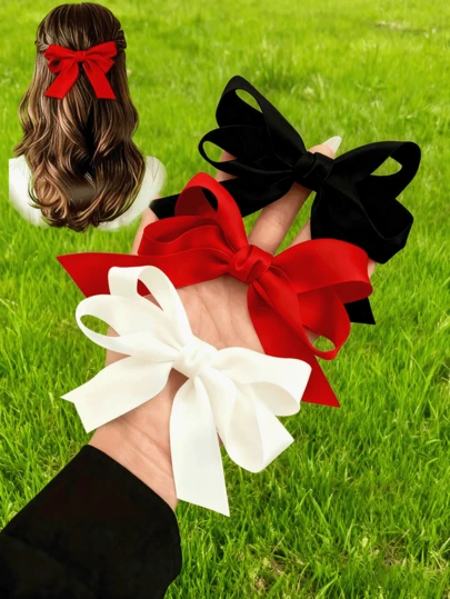 1/3 piezas Pinzas para el cabello con lazo de cola larga y suave, pinzas para el cabello con lazo de metal y seda vintage, adecuadas para volver al colegio, accesorios para el cabello con lazo negro/burdeos/blanco, decoración elegante para el cabello diario, gran regalo para niñas, pinzas para el cabello, accesorios para la cabeza