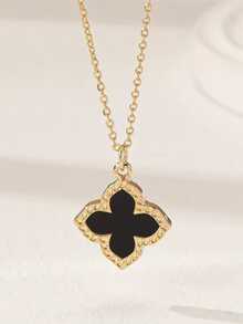 女士时尚四叶草项链 - 采用金色金属链制成，用途广泛，是生日、周年纪念日和其他特殊场合的完美礼物，增添一丝优雅气息。 - 黑色 - 查看 5