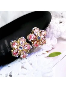 Luxury Unique Style Industrial Flower Stud Earrings With Shiny Rhinestone, Fashionable & Minimalist Design Valentines - Star - View 5