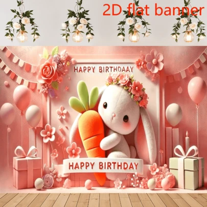 2D Flat Banner1 Piece, Made Of Polyester Fiber, A Birthday Party Banner Featuring A Cute Little Rabbit, Used As An Atmosphere-Creating Decorative Background, For Outdoor Festivals, Home Garden Decoration, Terrace Decoration, And Terrace Supplies.