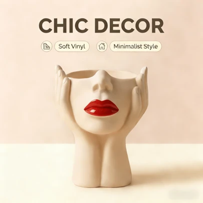 1pc Ins Style Abstract Minimalist Nordic Makeup Brush Holder With Face Rest Design, Desktop Storage Organizer Vase