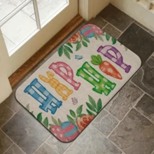 1/2/3pcs,Rectangular Flannel Doormat With Light Beige Base, Easter-Themed 'HAPPY' Design (Blue H, Pink A, Green P, Purple Y) & Decorative Elements (Yellow Bunny, Dotted Eggs, Rose, Carrot, Butterflies), Green Leaf & Flower Border For Spring/White Door Decor-Flannel Material, Comfortable And Easy To Clean, Suitable For Corridor Bathrooms, Bedrooms, Kitchens, Porches, Laundry Rooms, RV Outdoor Decoration, And Da - Black - View 1