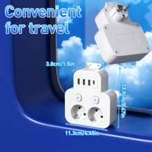 2 enchufes de CA + 3 USB + 1 adaptador de viaje multifunción Tipo C, extensor de enchufe de pared compacto y portátil adecuado para oficina, viajes, juegos, hogar, escuela - Ver 3