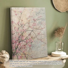 1幅现代樱花帆布艺术海报，抽象花卉风景画，当代魅力风格，春/冬主题，带框或不带框，房间装饰，家居装饰，理想的乔迁礼物，大学宿舍公寓装饰，酒店，家庭，客厅，卧室，浴室和办公室墙面装饰礼品 - A - 查看 11