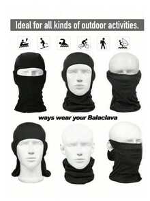 1 Pc Black Full Face Balaclava Mask, Breathable Mesh Fabric Face Cover, Lightweight Ski Mask For Outdoor Activities, Versatile Neck Gaiter & Face Shield, Windproof Face Mask For Cycling Hiking Camping, Stretchable Fabric Balaclava For Men & Women - 黑色 - 查看 5