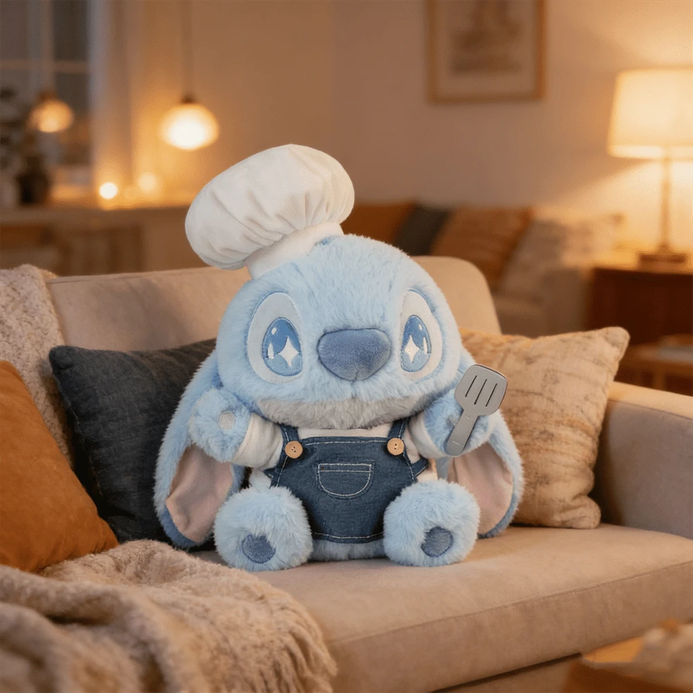 Búp bê nhồi bông Stitch ngồi hình đầu bếp trong bộ sưu tập Tiệc ẩm thực của Disney, cao 14,17 inch/36cm, hình hoạt hình Stitch dễ thương, dùng làm gối trang trí nhà cửa, quà tặng sinh nhật và Giáng sinh. - Màu xanh hải quân - Xem 1