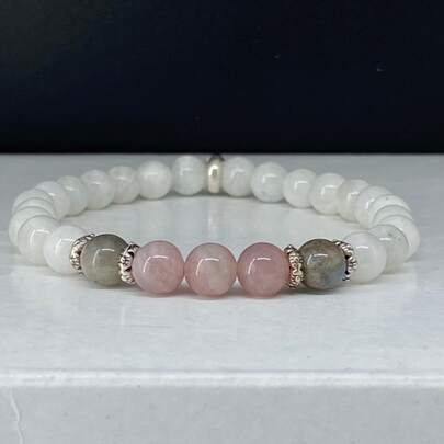 1 chiếc vòng tay charm đính đá quý độc đáo gồm đá mặt trăng, đá labradorite và đá thạch anh hồng - Món quà trang sức thủ công dành cho phụ nữ, nhân dịp sinh nhật, kỷ niệm hoặc chỉ đơn giản là để thể hiện tình cảm.