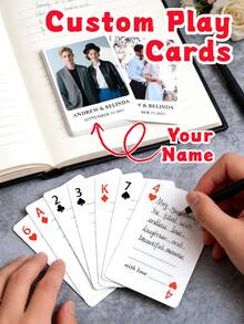 Personliga spelkort med foto och text 1 set (54 spelkort + 1 ask) Personlig poker, anpassningsbar med fotomeddelanden, perfekt för bröllopsdag, födelsedag, examen, förlovning, pensionering, present. Kan anpassas med foton, anpassade parbilder och familjefoton av spelkort, bordsspelskort, bröllopssouvenirer, årsdagssouvenirer, presentask - Flerfärgad 2 - Visa 2