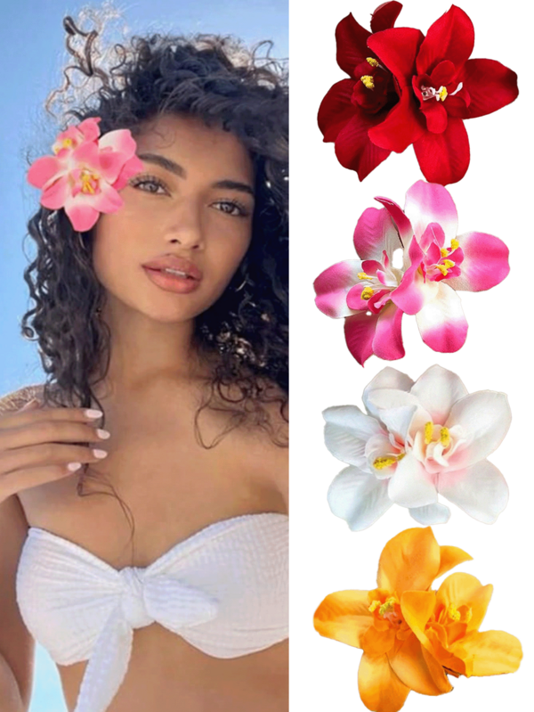 4pcs Tropical Hawaiian Style Floral Hair Clips, Colorful Artificial Gerbera Daisy Hair Clips Suitable For Summer Beach, Luau Party, Wedding, Boho Valentine's Day Wedding Hair Accessories (Red, Yellow, Pink, White), Head Accessories, Claw Clips, Hair Slide, Flower Hair Clips, Hairpin