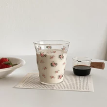 1 件 280ml 耐热粉红玫瑰图案玻璃杯，法式马克杯，可微波炉加热，适合在家喝牛奶、咖啡、茶，优雅清爽的玻璃杯 - 粉紅色玫瑰 - 查看 7