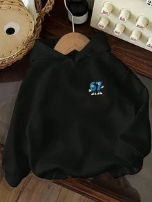 男童“意大利脑腐烂趣味数字67”图案套头卫衣，保暖舒适，内衬保暖层，适合秋冬季节穿着，适合活泼好动的男孩日常穿着、街头风和校园装扮。 - 黑色 - 查看 6