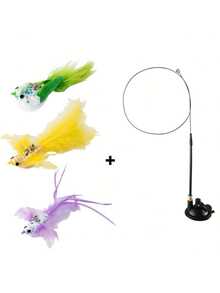 1个（颜色随机）逼真羽毛逗猫棒，带可拆卸强力吸盘，吸力强劲，可替换宠物羽毛铃铛，牢固吸附在地板上，互动猫玩具，适合室内玩耍和运动，无需电池 - 藍色 - 查看 12