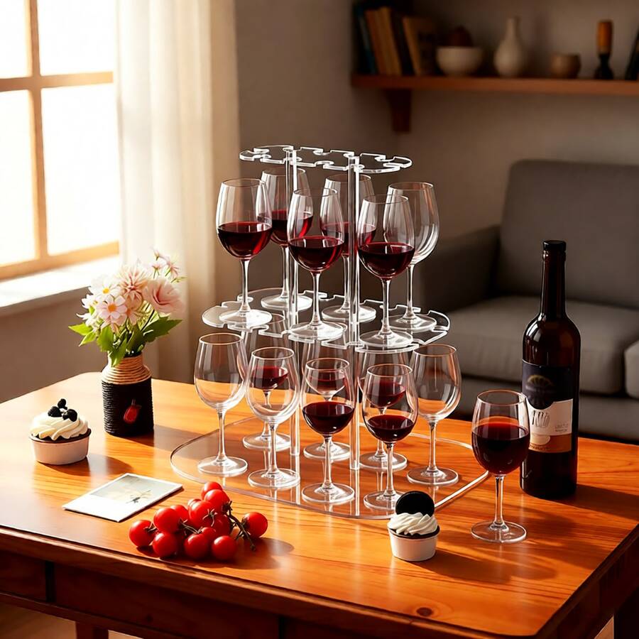 1pc Acrylic Champagne Cocktail Glass Display Rack, Multi-Tier Tabletop Stemware Holder, Suitable For Restaurant, Birthday Party, Holiday Banquet, Anniversary - Transparent - View 1