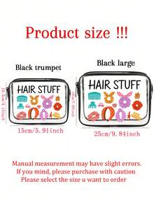 Transparent Pvc Portable Storage Bag With Comb, Combs, Makeup Brushes, Bows, Cosmetics And "Hair Stuff" Pattern,Medical Storage Bag,Large Capacity Makeup Organizer Makeup Case, Waterproof ,With Zippered ,Cosmetic Bag,Vacation Organizer,Beauty Bag,For Lipstick, Brush, Skincare, Mobile Phone, Coin, Small Items Storage ,Makeup Bag - Multicolor - View 10