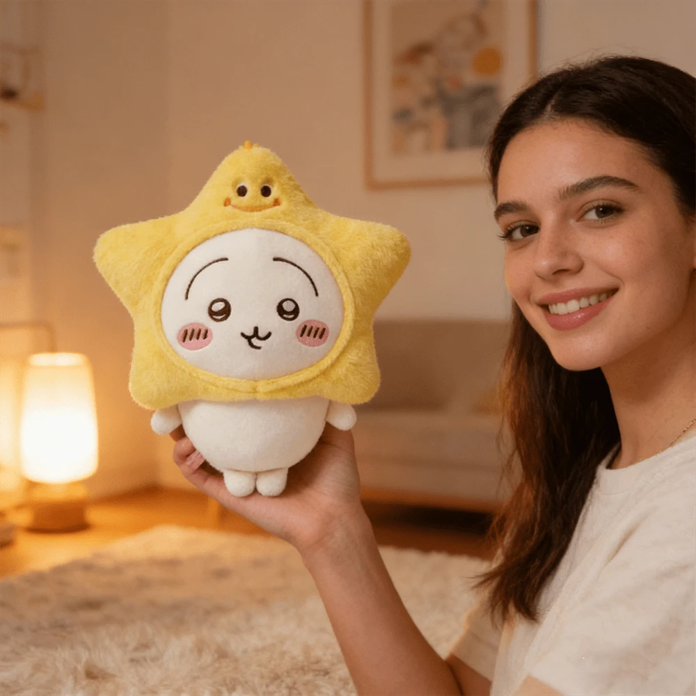 Miniso 千川系列小型站立毛绒公仔,带星星头饰,兔兔毛绒公仔,生日/节日礼物 - 黃色 - 查看 1