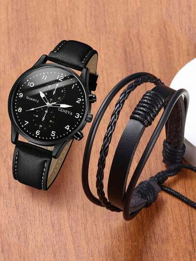 2 Sets Of Digital Leather Boy's Watches, Leather Bracelets, Jewelry, Sports And Casual Accessories - Back-To-School Gifts
