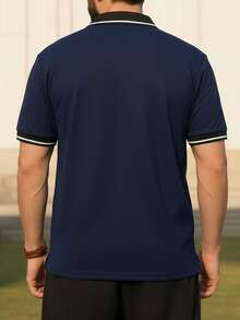 ALTZTAR Men's Striped Print Short Sleeve Casual Commuter Polo Shirt - Navy Blue - View 2