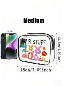 Transparent Pvc Portable Storage Bag With Comb, Combs, Makeup Brushes, Bows, Cosmetics And "Hair Stuff" Pattern,Medical Storage Bag,Large Capacity Makeup Organizer Makeup Case, Waterproof ,With Zippered ,Cosmetic Bag,Vacation Organizer,Beauty Bag,For Lipstick, Brush, Skincare, Mobile Phone, Coin, Small Items Storage ,Makeup Bag - Multicolor - View 11
