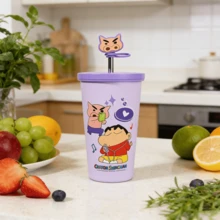 635ml/21.47oz Anime Crayon Shin-Chan Stainless Steel Insulated Cup, Cute Design, Straw Cup, Thermos Bottle, Water Bottle, Insulated Cup, Holiday Gift - Purple - View 5