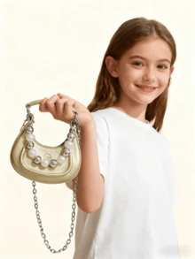 Kids New Fashion Crossbody Bag, Mini Chain Shoulder Bag, Makeup Bag, Coin Purse, & Delicate Small Bag, Holiday Gift, Gold, Silver, Black, Pink, White - Multicolor - View 9