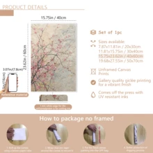 1幅现代樱花帆布艺术海报，抽象花卉风景画，当代魅力风格，春/冬主题，带框或不带框，房间装饰，家居装饰，理想的乔迁礼物，大学宿舍公寓装饰，酒店，家庭，客厅，卧室，浴室和办公室墙面装饰礼品 - A - 查看 19