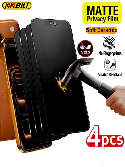 4 piezas de protector de pantalla mate de privacidad compatible con iPhone 17 Pro Max/17/16 Pro Max/16 Pro/16 Plus/16/15 Pro Max/14 Pro Max/13/12/11, acabado mate, antihuellas, antirayones, antiespia, fácil instalación, alta calidad