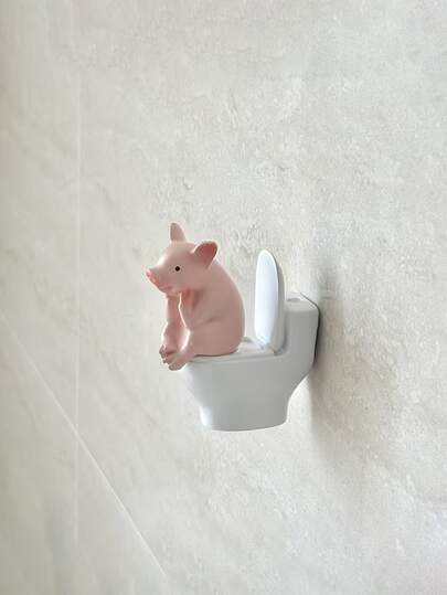 Cute Sitting Pig Bathroom Decor, PVC Toilet Decoration, Countertop Or Wall Hanging, Home Office Desk And Living Room Display, Home Decor, Bathroom Accessories, Sculpture Ornament