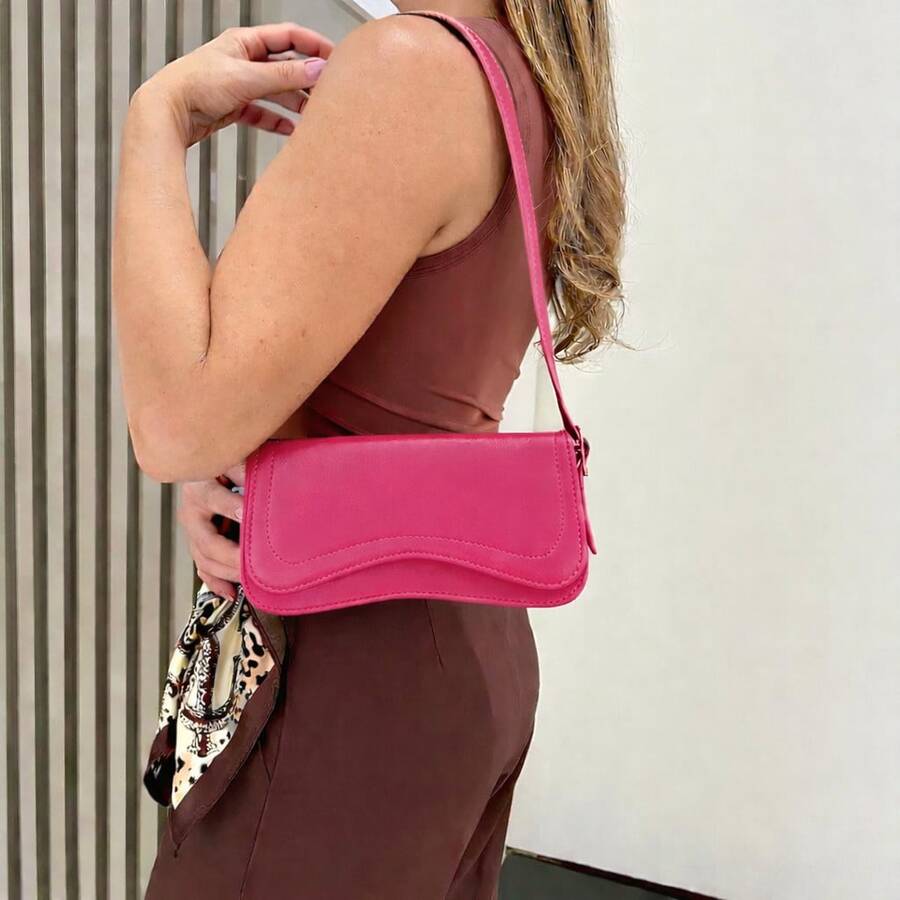 Women's Baguette Shoulder Bag - Hot Pink - View 1