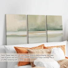3幅现代海岸线条抽象风景水彩画，灰绿色调，帆布水墨画，春季墙面装饰画，可选择带框或不带框，家居装饰，理想的乔迁礼物，适用于宿舍、公寓、酒店、客厅、卧室、浴室、办公室墙面装饰 - 彩色 - 查看 10
